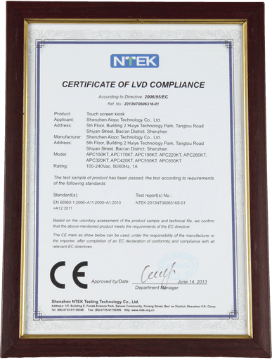 Certificate Of LVD Compliance